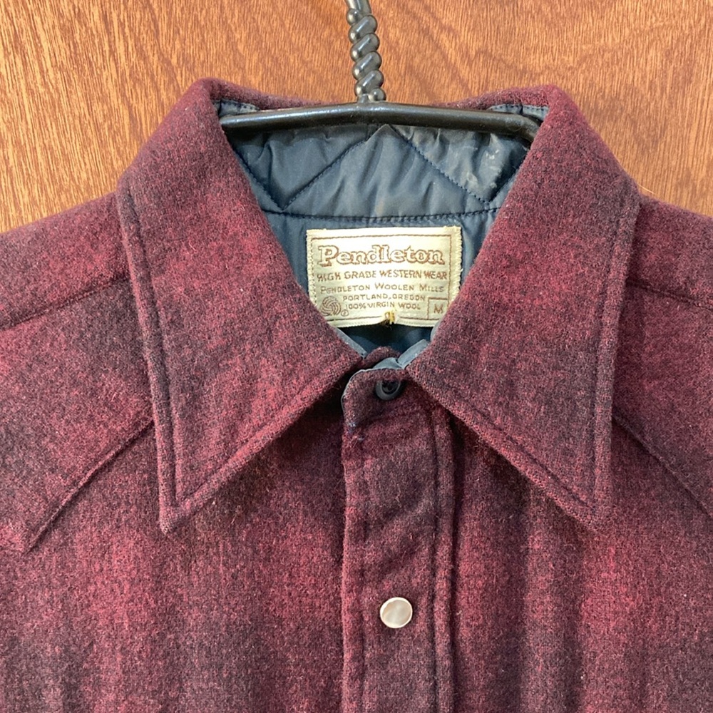 Pendleton Maroon Plaid Western Button-Up Long Sle… - image 2